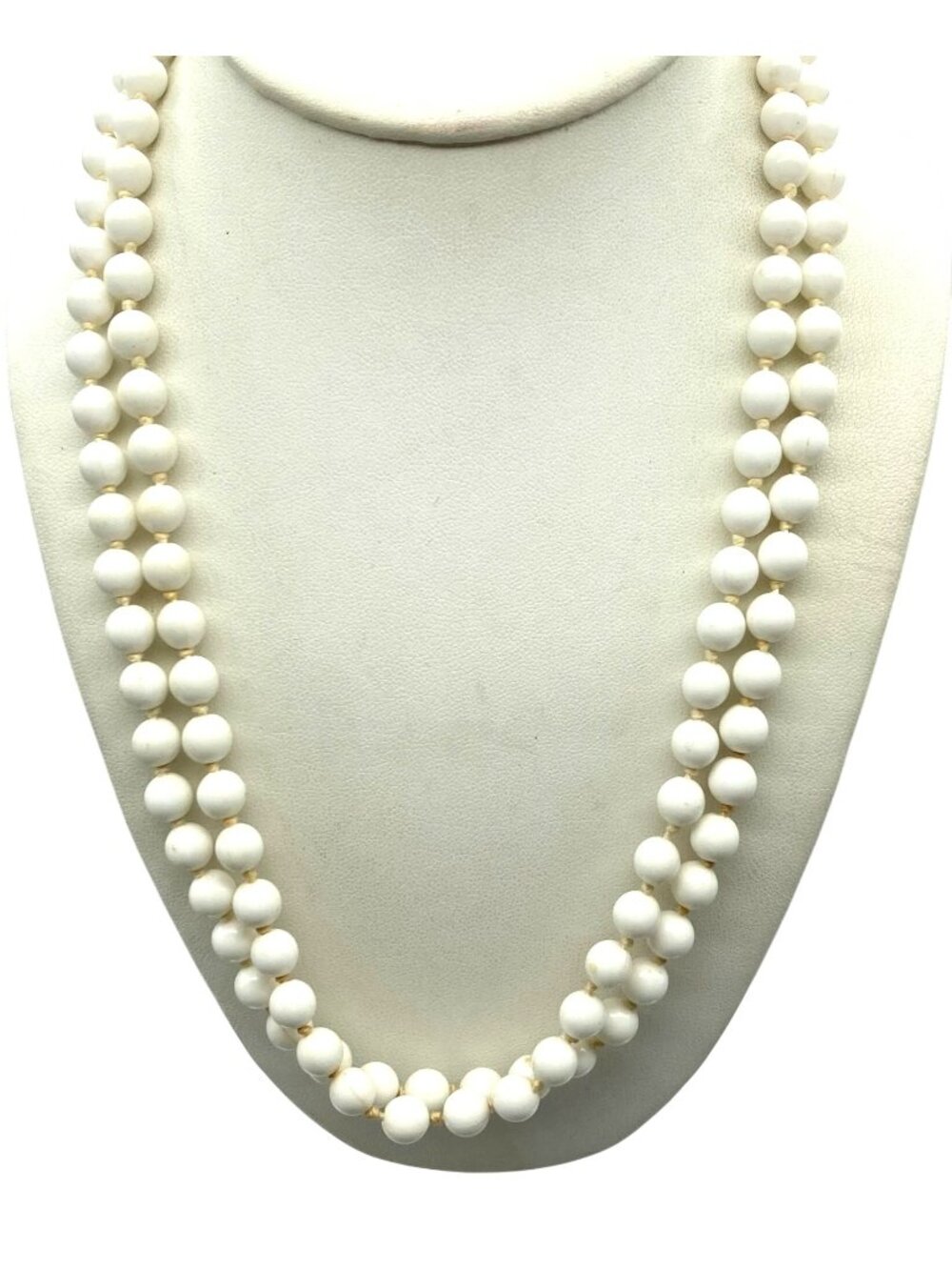 Vintage White Double Strand Necklace, West Germany Retro, Minimalist Plastic